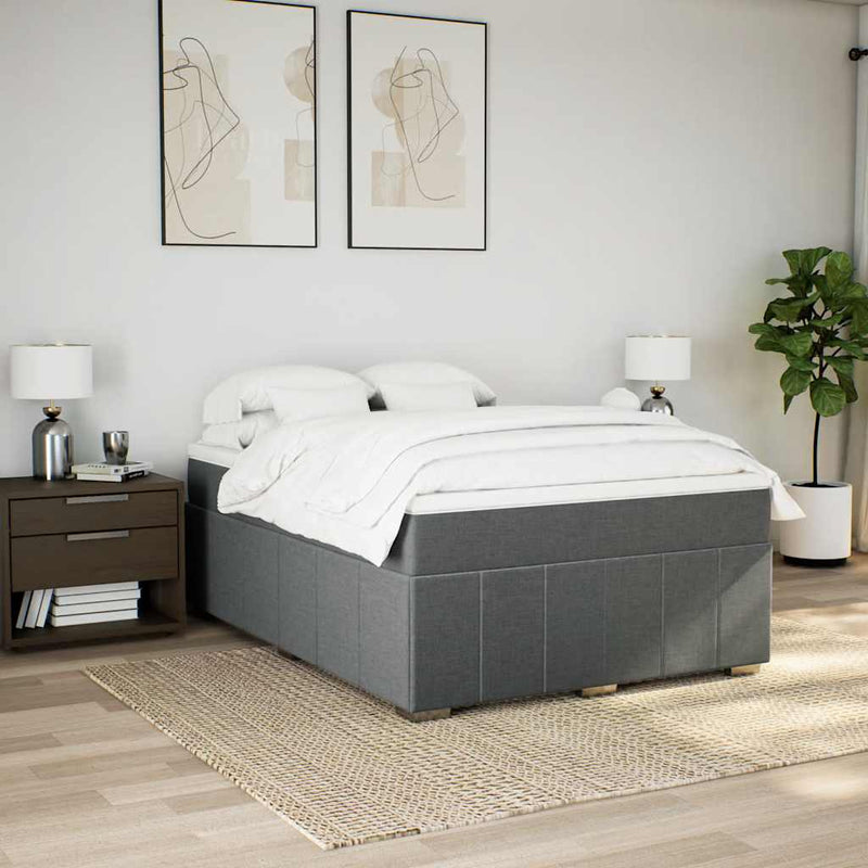 Box Spring Bed with Mattress Dark Gray Full Fabric