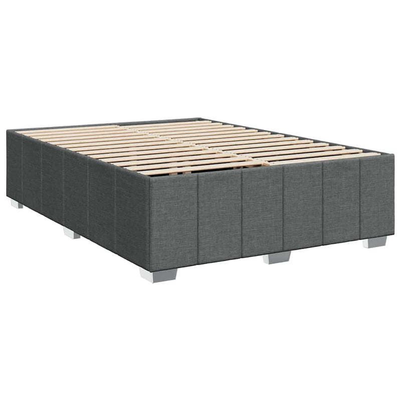 Box Spring Bed with Mattress Dark Gray Full Fabric