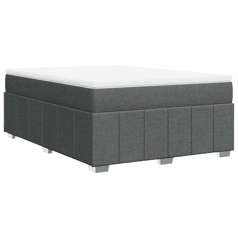 Box Spring Bed with Mattress Dark Gray Full Fabric