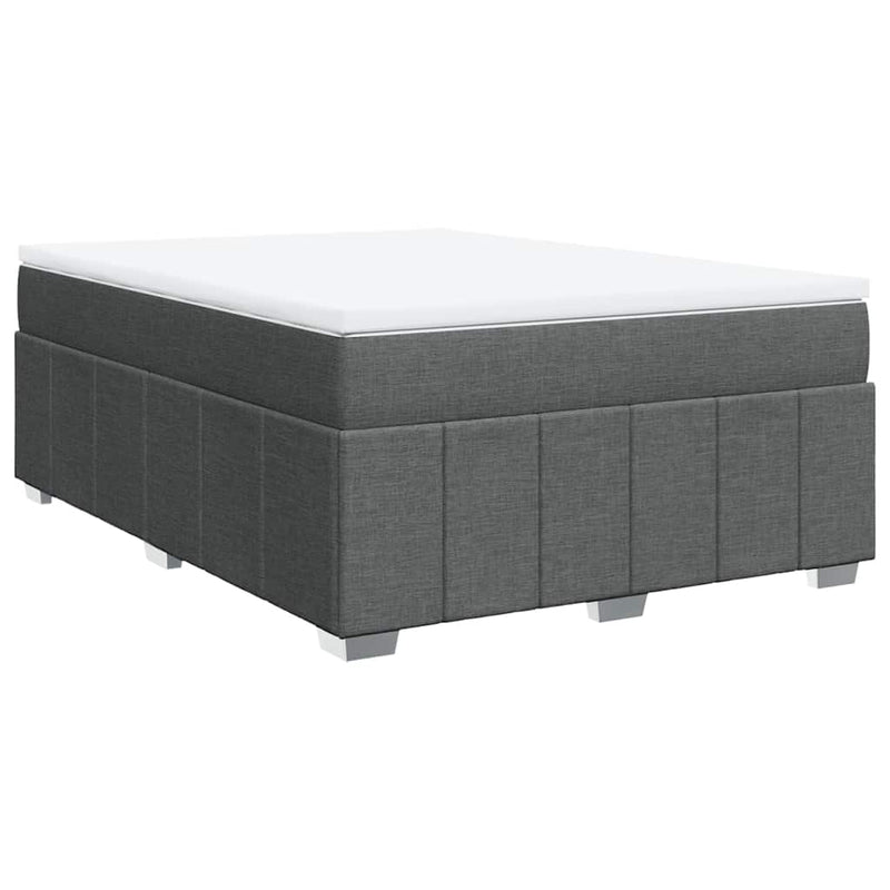 Box Spring Bed with Mattress Dark Gray Queen Fabric