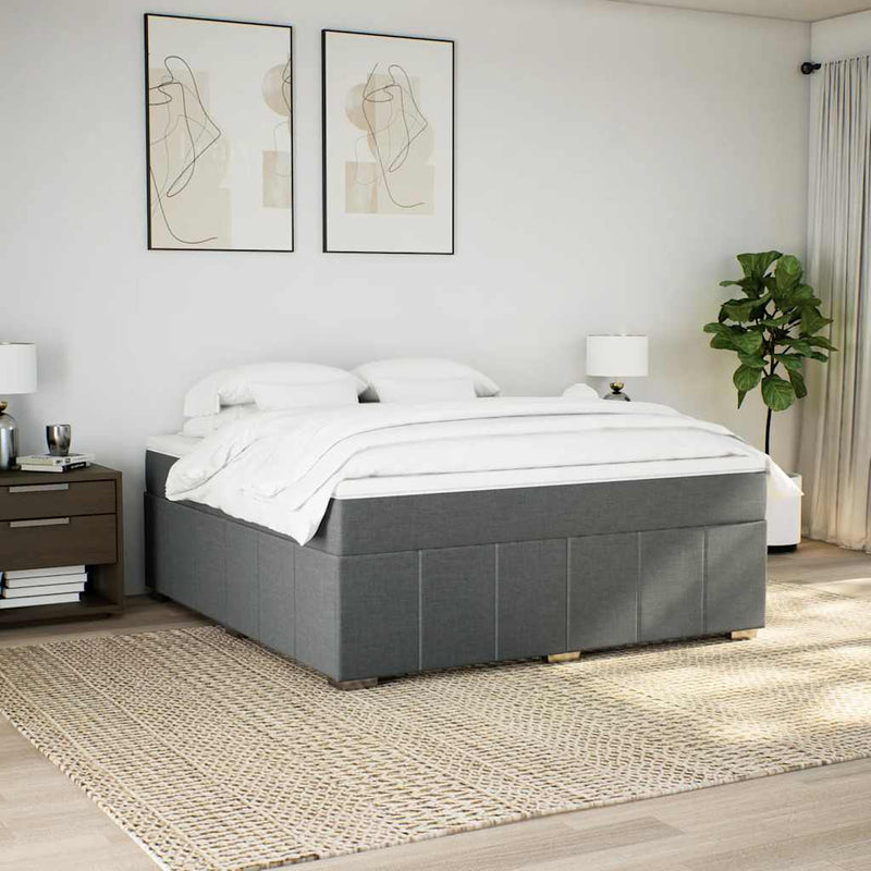 Box Spring Bed with Mattress Dark Gray California King Fabric