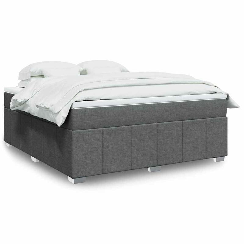 Box Spring Bed with Mattress Dark Gray California King Fabric