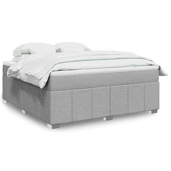 Box Spring Bed with Mattress Light Gray King Fabric