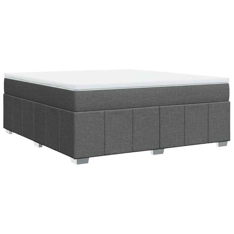 Box Spring Bed with Mattress Dark Gray King Fabric