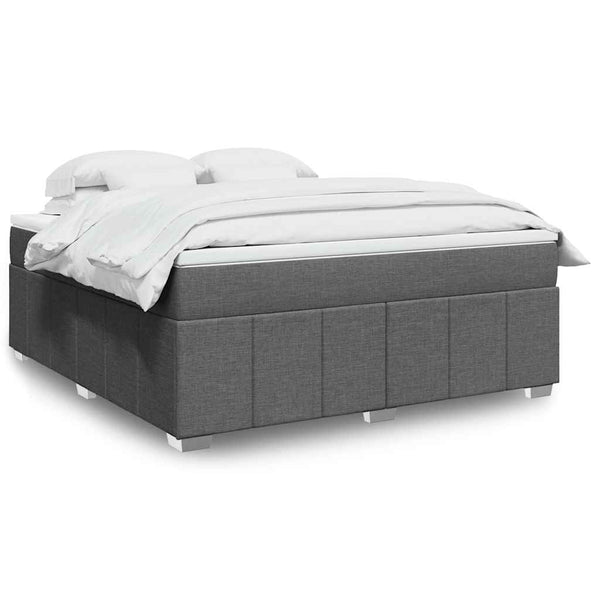 Box Spring Bed with Mattress Dark Gray King Fabric