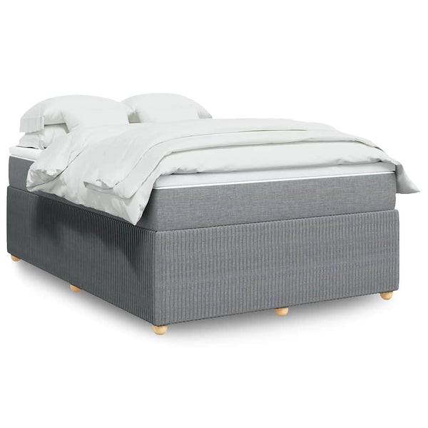 Box Spring Bed with Mattress Light Gray Queen Fabric