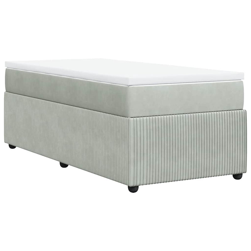 Box Spring Bed with Mattress Light Gray Twin Velvet