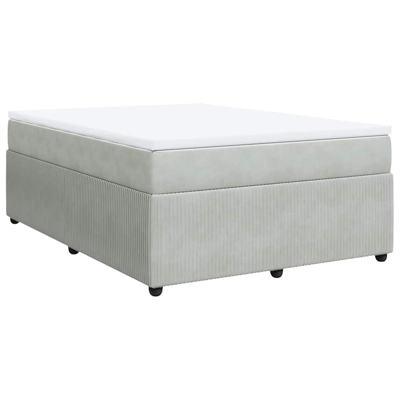 Box Spring Bed with Mattress Light Gray Queen Velvet