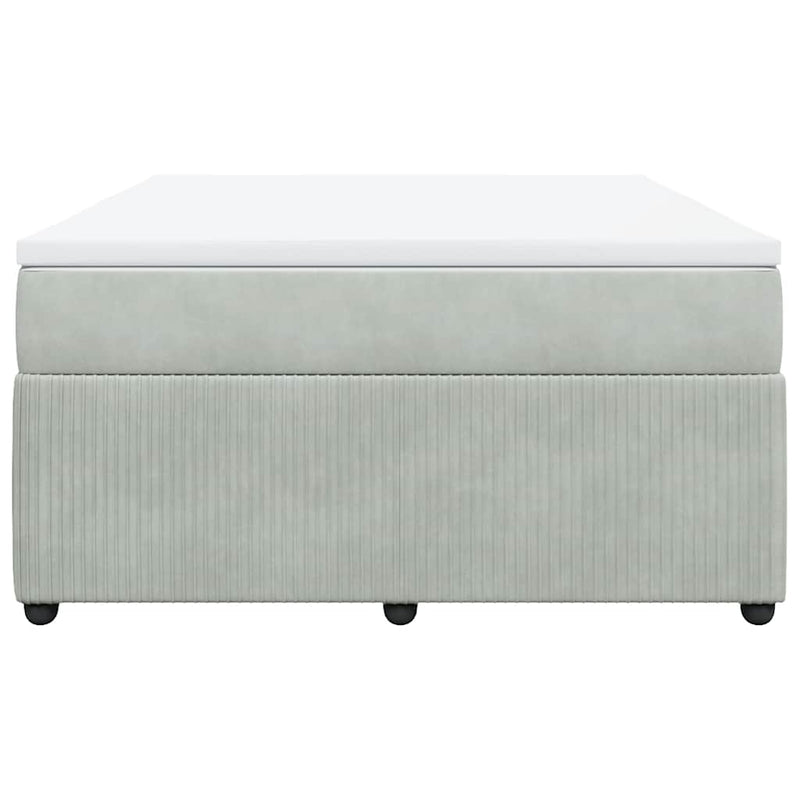 Box Spring Bed with Mattress Light Gray Queen Velvet