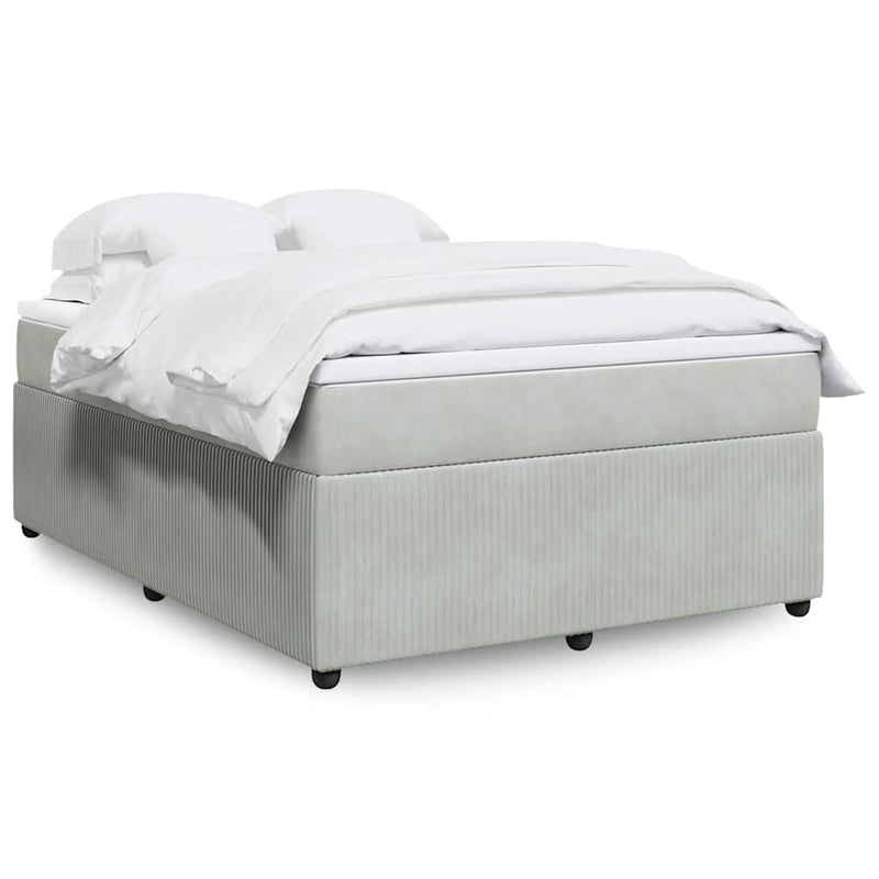 Box Spring Bed with Mattress Light Gray Queen Velvet