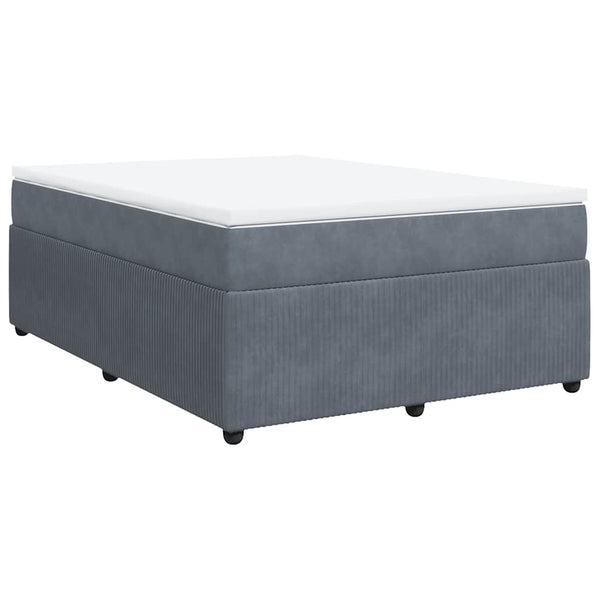 Box Spring Bed with Mattress Dark Gray Queen Velvet