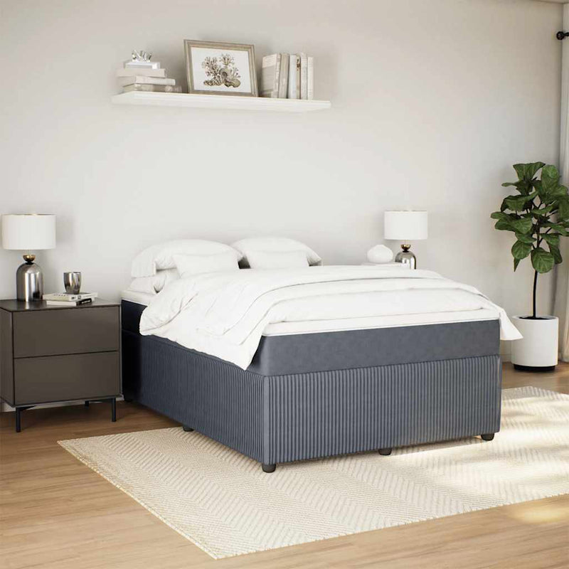 Box Spring Bed with Mattress Dark Gray Queen Velvet