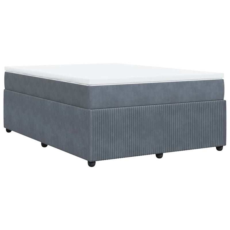 Box Spring Bed with Mattress Dark Gray Queen Velvet