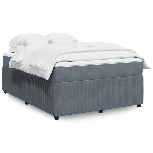 Box Spring Bed with Mattress Dark Gray Queen Velvet