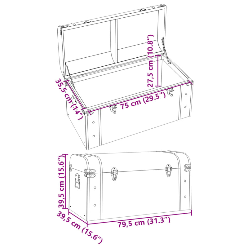 Treasure Chest with Latches Dark Brown 31.3"x15.6"x15.6" Plywood