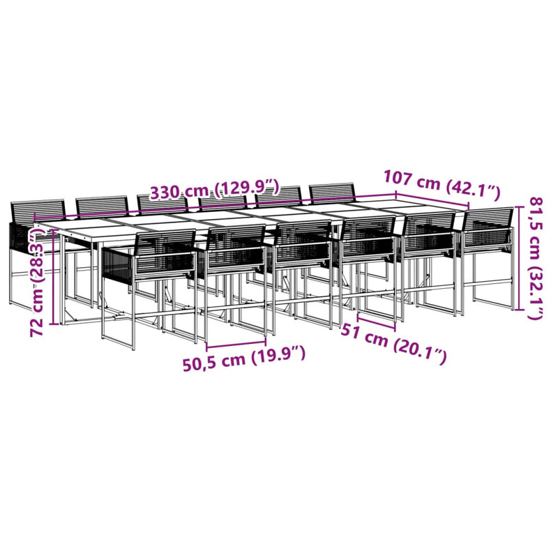 13 Piece Patio Dining Set with Cushions Black Poly Rattan