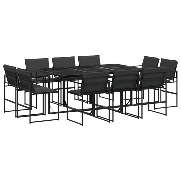 11 Piece Patio Dining Set with Cushions Black Textilene