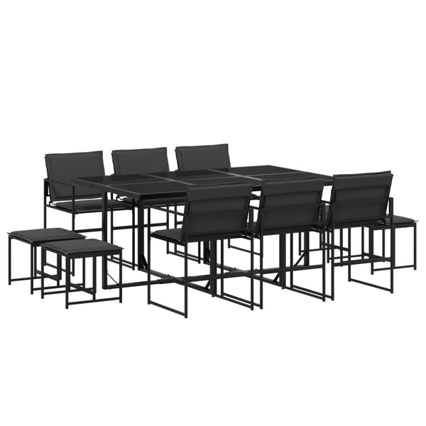 11 Piece Patio Dining Set with Cushions Black Textilene