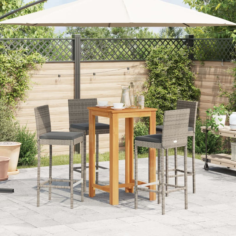 5 Piece Patio Bar Set Gray Solid Wood Acacia and Poly Rattan