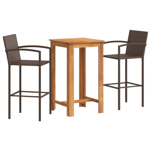 3 Piece Patio Bar Set Brown Solid Wood Acacia and Poly Rattan