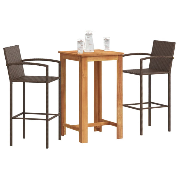 3 Piece Patio Bar Set Brown Solid Wood Acacia and Poly Rattan