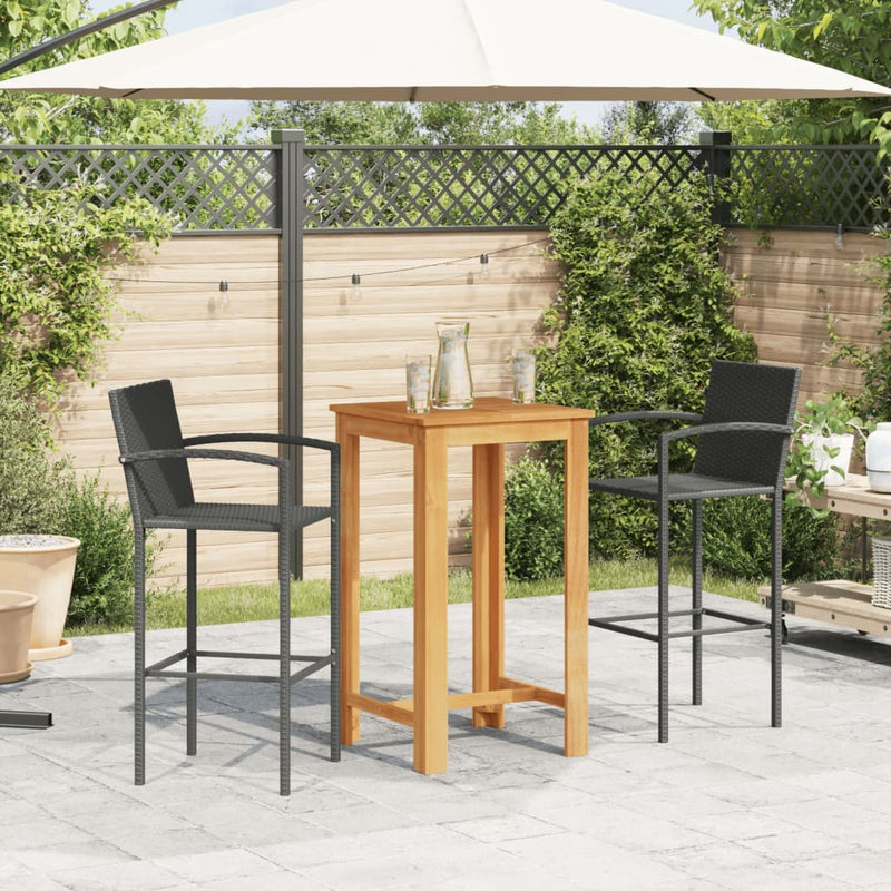 3 Piece Patio Bar Set Black Solid Wood Acacia and Poly Rattan