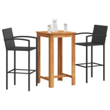 3 Piece Patio Bar Set Black Solid Wood Acacia and Poly Rattan