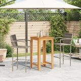 3 Piece Patio Bar Set Gray Solid Wood Acacia and Poly Rattan