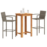 3 Piece Patio Bar Set Gray Solid Wood Acacia and Poly Rattan