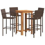 5 Piece Patio Bar Set Brown Solid Wood Acacia and Poly Rattan