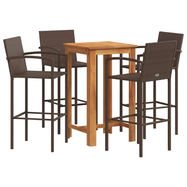 5 Piece Patio Bar Set Brown Solid Wood Acacia and Poly Rattan