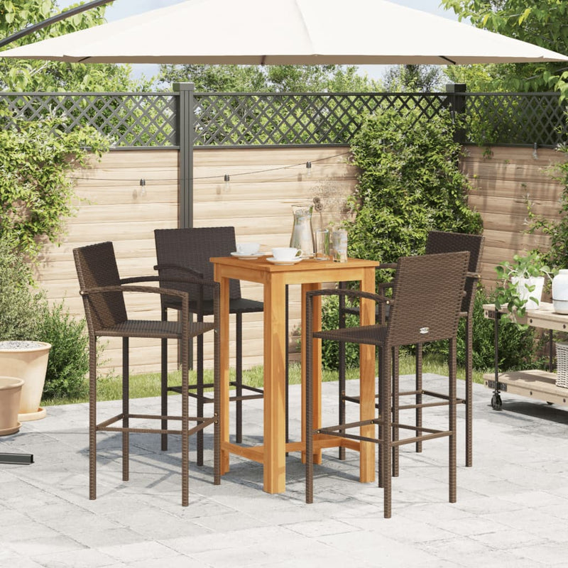 5 Piece Patio Bar Set Brown Solid Wood Acacia and Poly Rattan