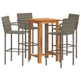 5 Piece Patio Bar Set Gray Solid Wood Acacia and Poly Rattan