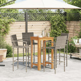 5 Piece Patio Bar Set Gray Solid Wood Acacia and Poly Rattan