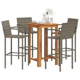 5 Piece Patio Bar Set Gray Solid Wood Acacia and Poly Rattan