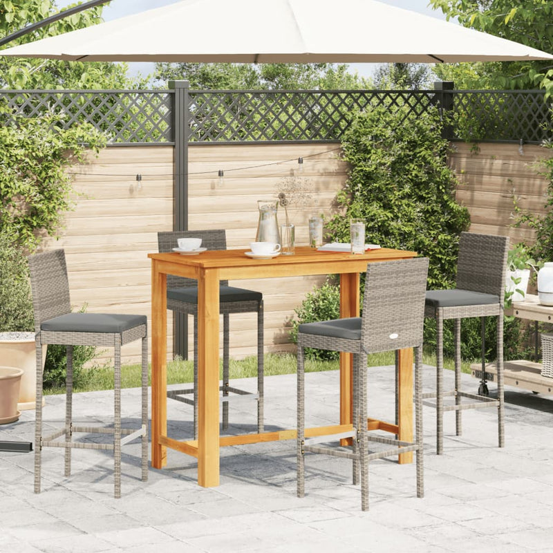 5 Piece Patio Bar Set Gray Solid Wood Acacia and Poly Rattan