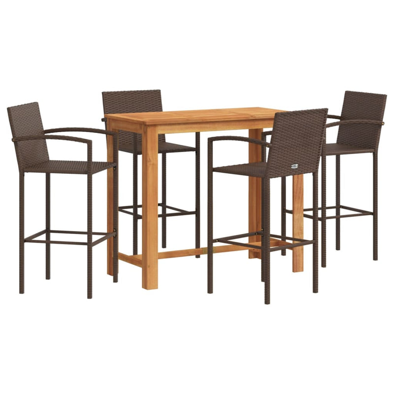 5 Piece Patio Bar Set Brown Solid Wood Acacia and Poly Rattan