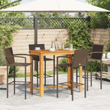 5 Piece Patio Bar Set Brown Solid Wood Acacia and Poly Rattan