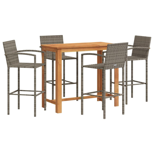 5 Piece Patio Bar Set Gray Solid Wood Acacia and Poly Rattan