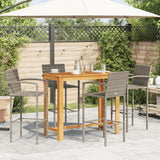 5 Piece Patio Bar Set Gray Solid Wood Acacia and Poly Rattan