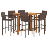 7 Piece Patio Bar Set Brown Solid Wood Acacia and Poly Rattan