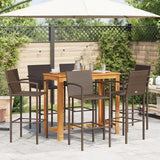 7 Piece Patio Bar Set Brown Solid Wood Acacia and Poly Rattan