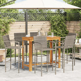 7 Piece Patio Bar Set Gray Solid Wood Acacia and Poly Rattan