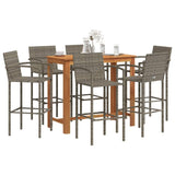 7 Piece Patio Bar Set Gray Solid Wood Acacia and Poly Rattan