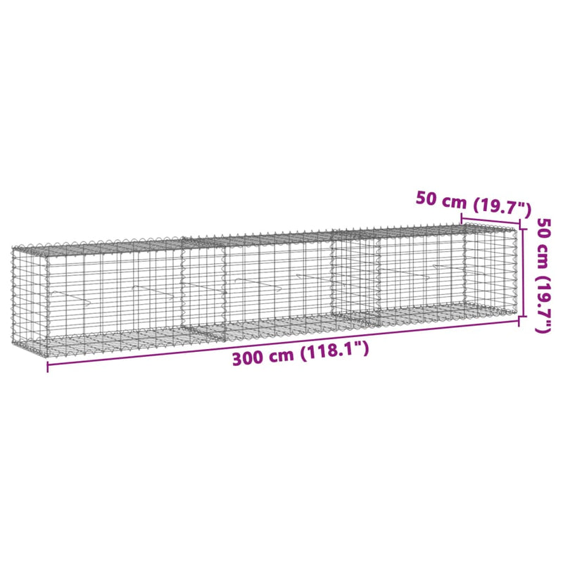 Gabion Basket with Cover 118.1"x19.7"x19.7" Galvanized Iron