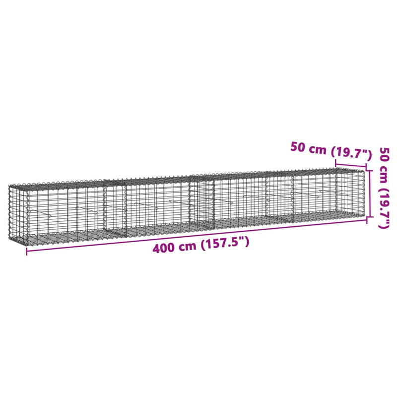 Gabion Basket with Cover 157.5"x19.7"x19.7" Galvanized Iron