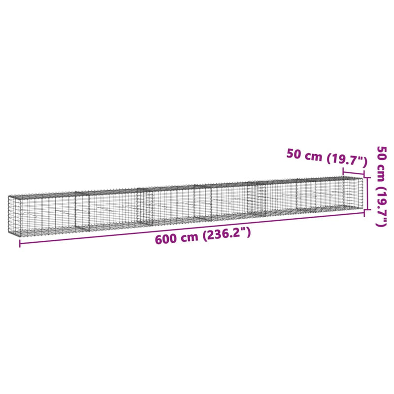 Gabion Basket with Cover 236.2"x19.7"x19.7" Galvanized Iron