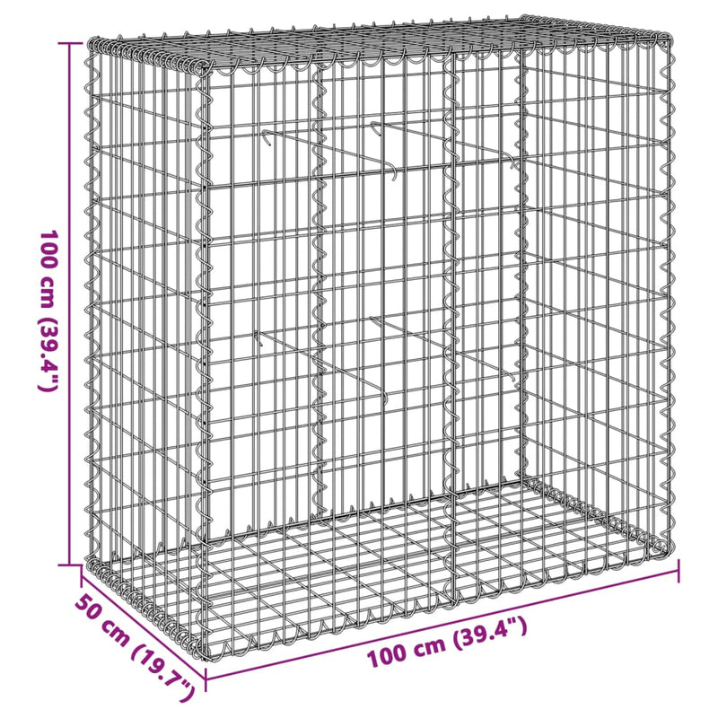 Gabion Basket with Cover 39.4"x19.7"x39.4" Galvanized Iron