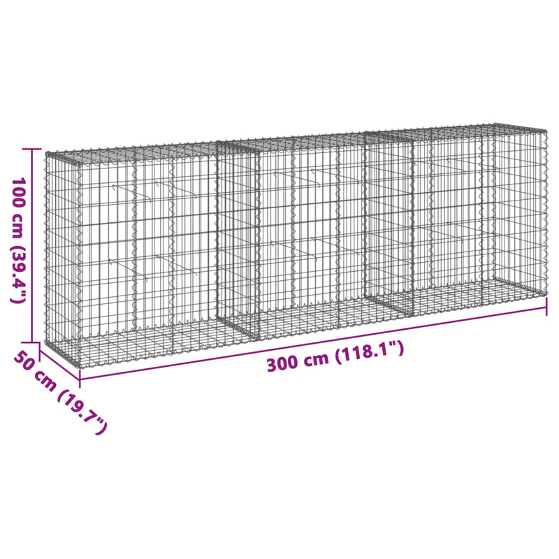 Gabion Basket with Cover 118.1"x19.7"x39.4" Galvanized Iron