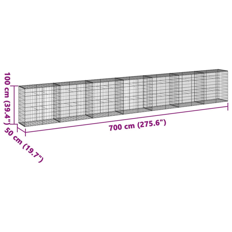 Gabion Basket with Cover 275.6"x19.7"x39.4" Galvanized Iron